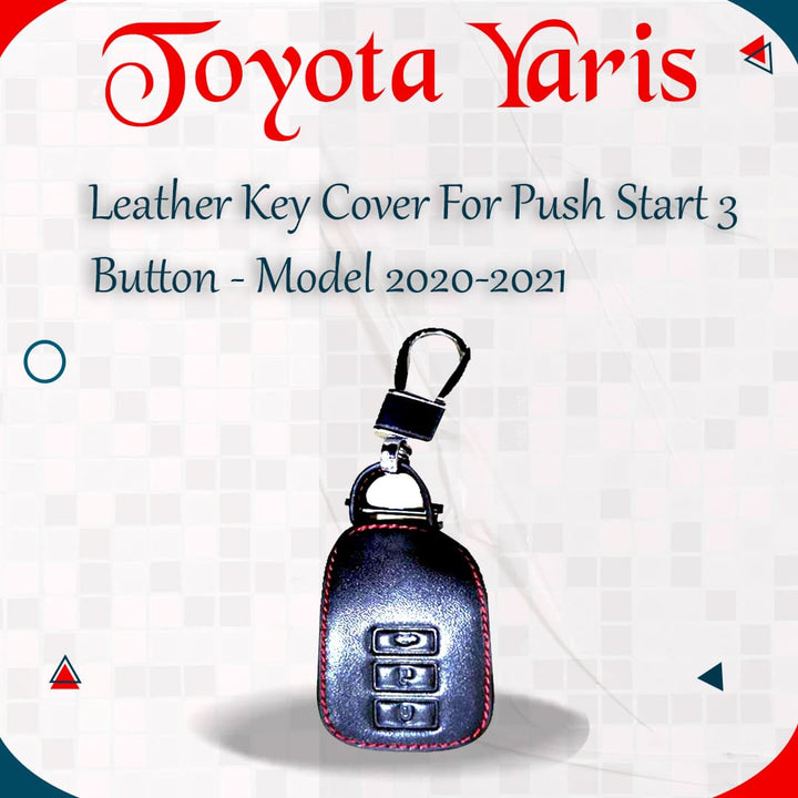 Toyota Yaris Leather Key Cover For Push Start 3 Button - Model 2020-2021