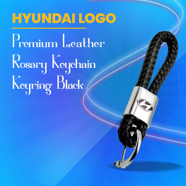 Hyundai Premium Leather Rosary Keychain Keyring - Black