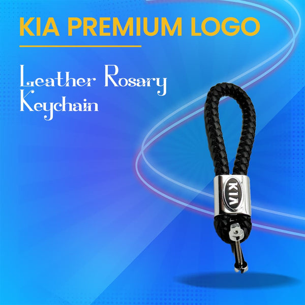 KIA Premium Leather Rosary Keychain Keyring - Black