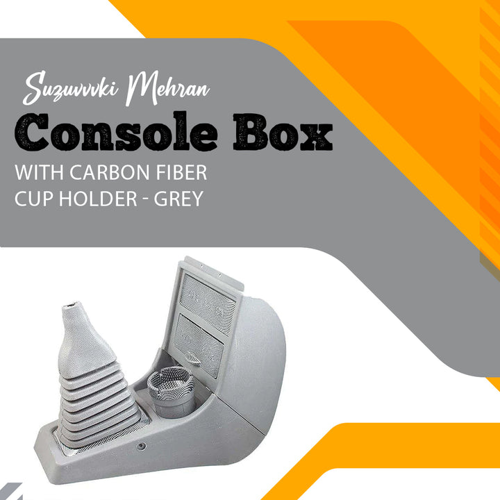 Suzuki Mehran Console Box with Carbon Fiber Cup Holder - Grey