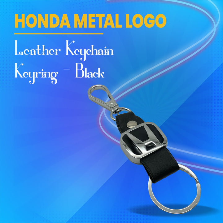 Honda Metal Logo Leather Keychain Keyring - Black