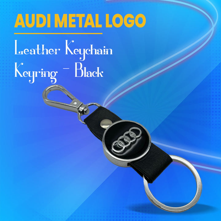 Audi Metal Logo Leather Keychain Keyring - Black