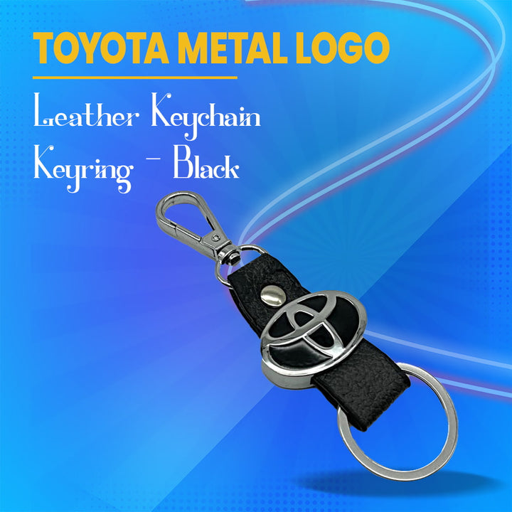 Toyota Metal Logo Leather Keychain Keyring - Black