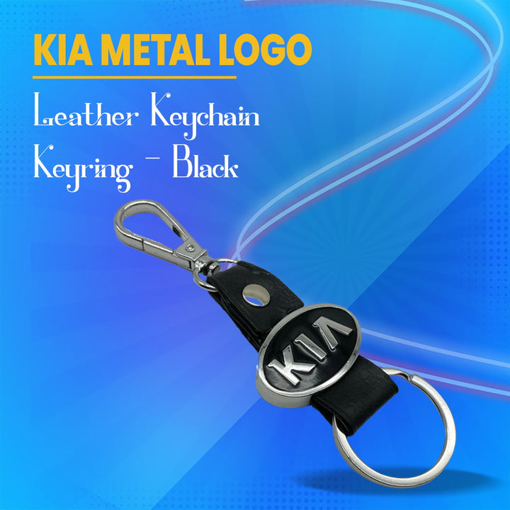 KIA Metal Logo Leather Keychain Keyring - Black