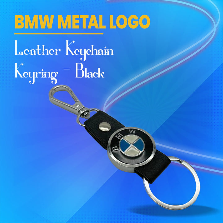 BMW Metal Logo Leather Keychain Keyring - Black