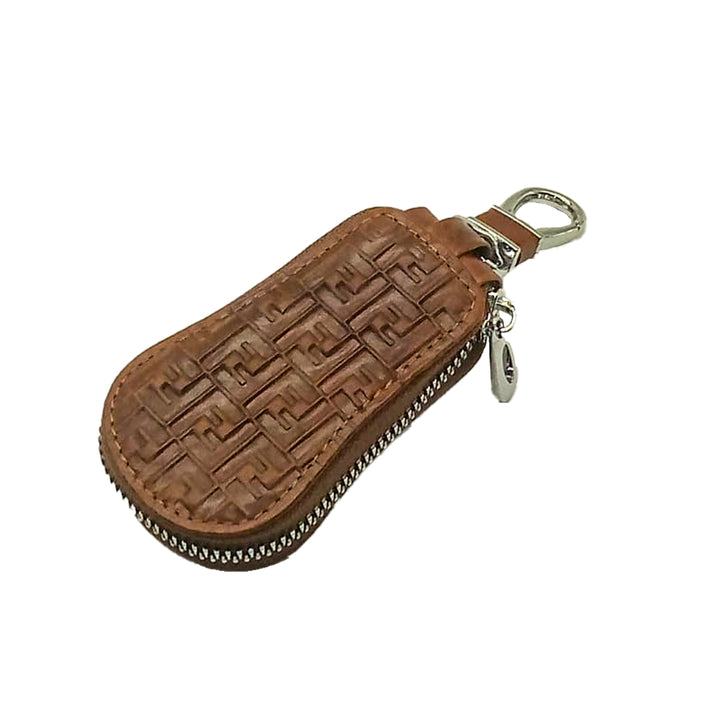 Fandy Universal Zipper Leather Key Cover Pouch Brown