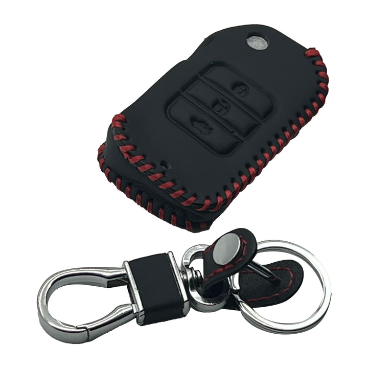 Honda Civic Leather Key Cover 3 Button with Key Chain Ring Black - Model 2014-2015