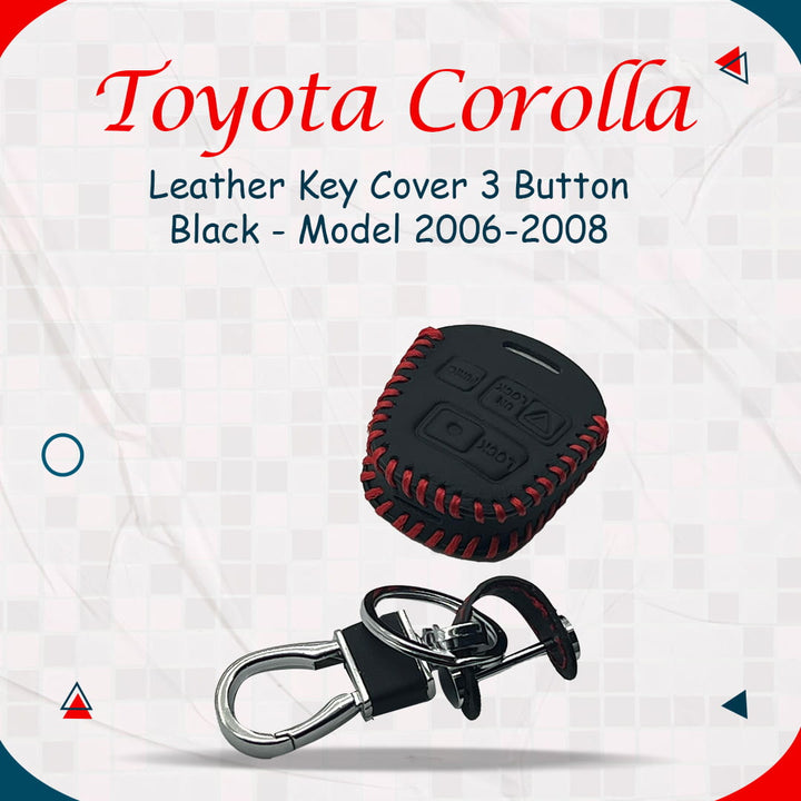 Toyota Corolla Leather Key Cover 3 Button Black - Model 2006-2008