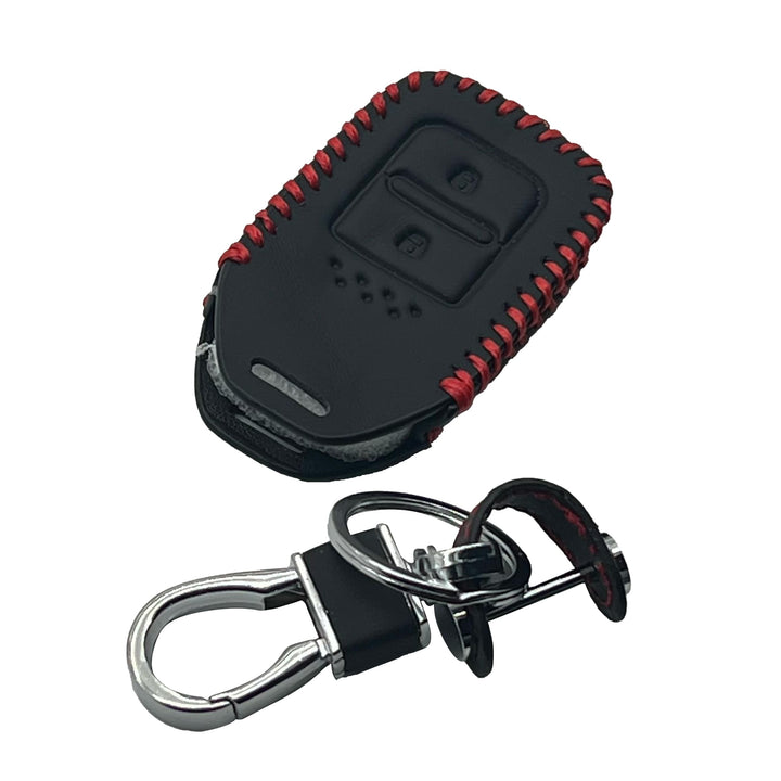 Honda Vezel Leather Key Cover 2 Button with Key Chain Ring Black - Model 2013-2021