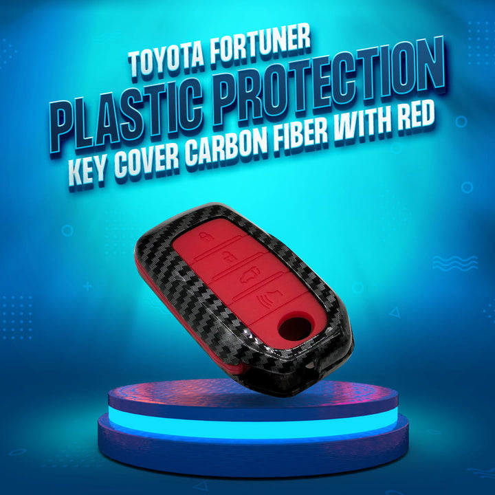 Toyota Fortuner Plastic Protection Key Cover Carbon Fiber With Red PVC 4 Buttons - Model 2016-2021