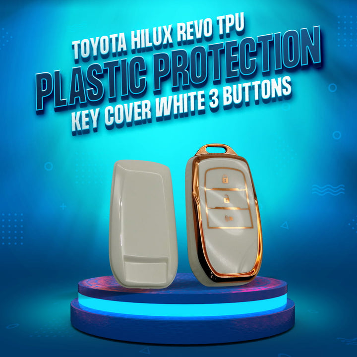 Toyota Hilux Revo/Rocco TPU Plastic Protection Key Cover White With Golden 3 Buttons