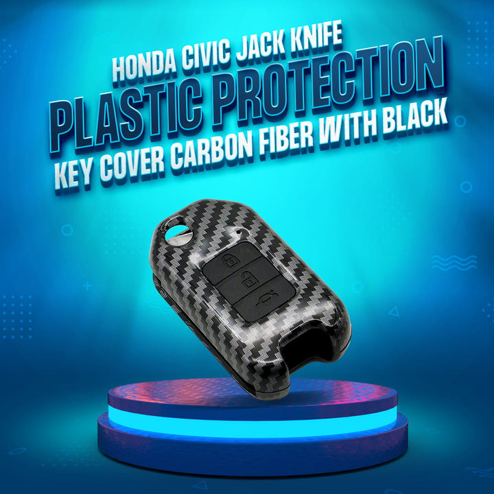 Honda Civic Jack Knife Plastic Protection Key Cover Carbon Fiber With Black PVC 3 Buttons - Model 2014-2016