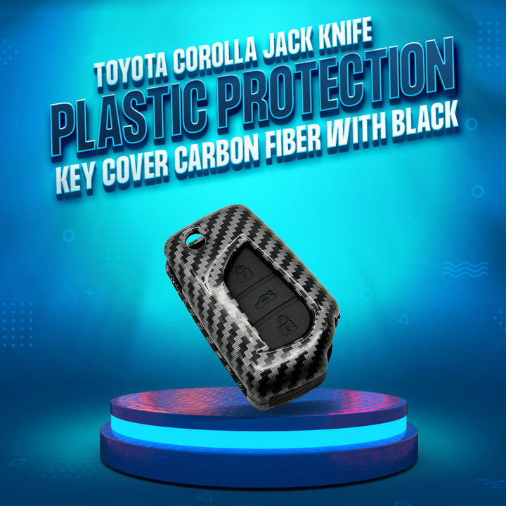 Toyota Corolla Jack Knife Plastic Protection Key Cover Carbon Fiber With Black PVC 3 Buttons 2015-2016