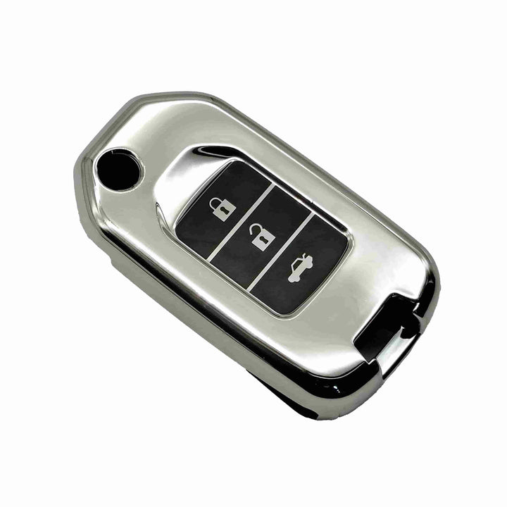 Honda Civic TPU Plastic Protection Key Cover Chrome With Black 3 Buttons - Model 2014-2016