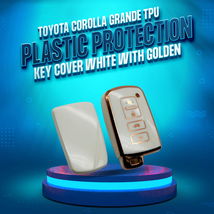 Toyota Corolla Grande TPU Plastic Protection Key Cover White With Golden 4 Buttons - Model 2021-2022