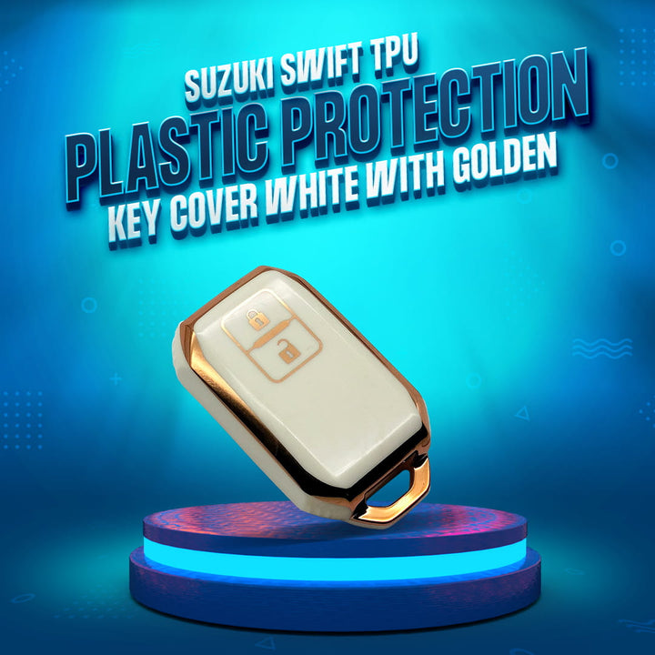 Suzuki Swift TPU Plastic Protection Key Cover White With Golden 2 Buttons - Model 2022-2023