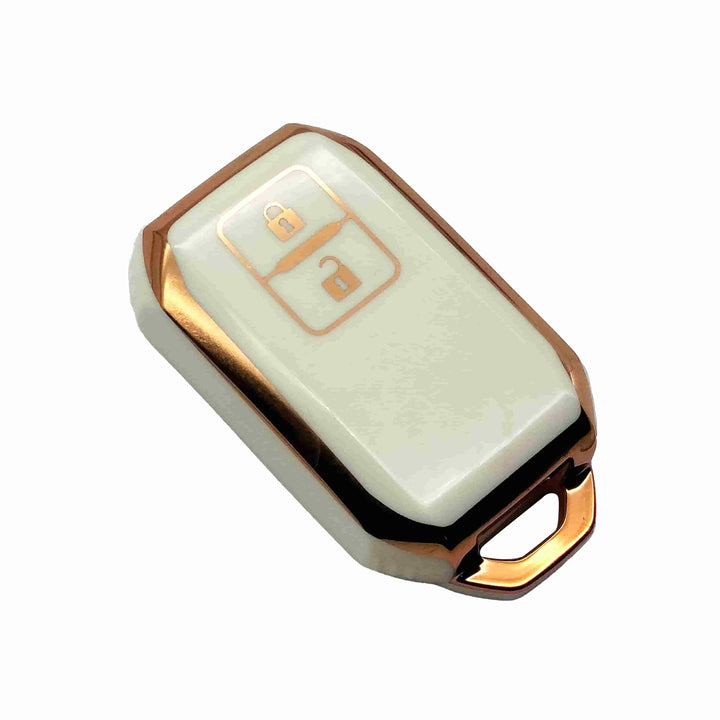 Suzuki Swift TPU Plastic Protection Key Cover White With Golden 2 Buttons - Model 2022-2023
