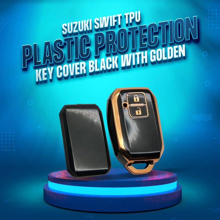 Suzuki Swift TPU Plastic Protection Key Cover Black With Golden 2 Buttons - Model 2022-2023