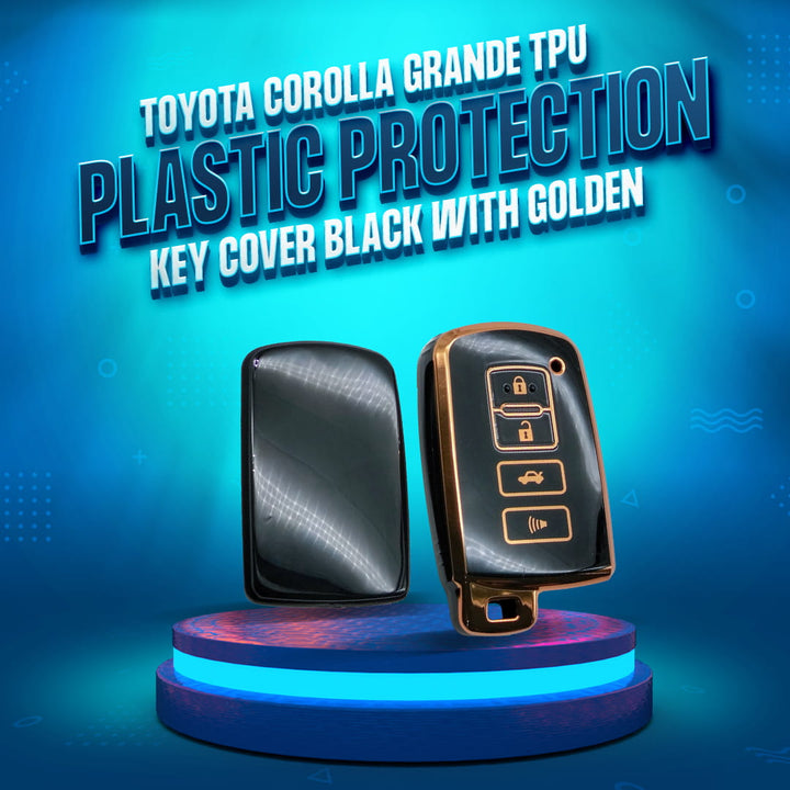 Toyota Corolla Grande TPU Plastic Protection Key Cover Black With Golden - Model 2017-2022