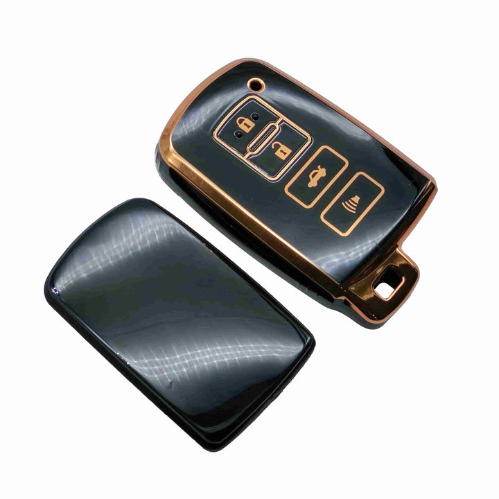 Toyota Corolla Grande TPU Plastic Protection Key Cover Black With Golden - Model 2017-2022