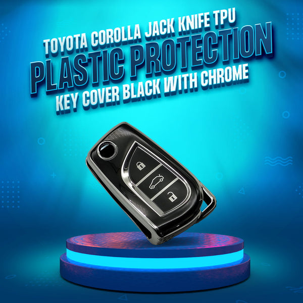 Toyota Corolla Jack Knife TPU Plastic Protection Key Cover Black With Chrome - Model 2015-2016