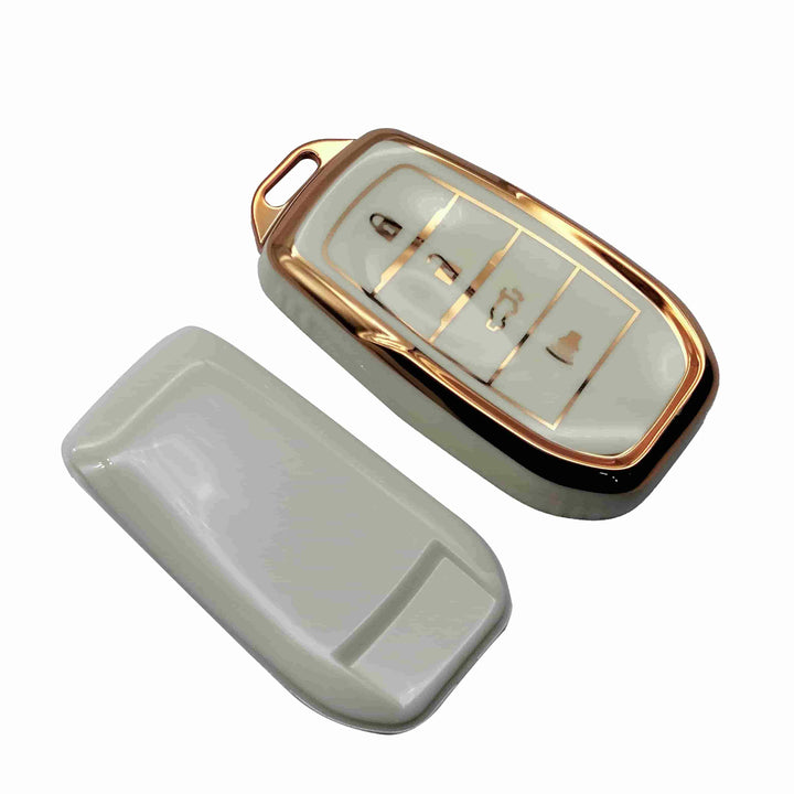 Toyota Fortuner TPU Plastic Protection Key Cover White With Golden  4 Buttons - Model 2016-2021