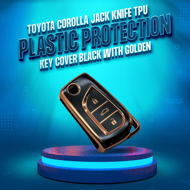 Toyota Corolla Jack Knife TPU Plastic Protection Key Cover Black With Golden - Model 2015-2016