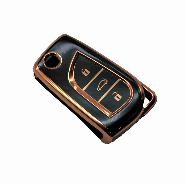 Toyota Corolla Jack Knife TPU Plastic Protection Key Cover Black With Golden - Model 2015-2016