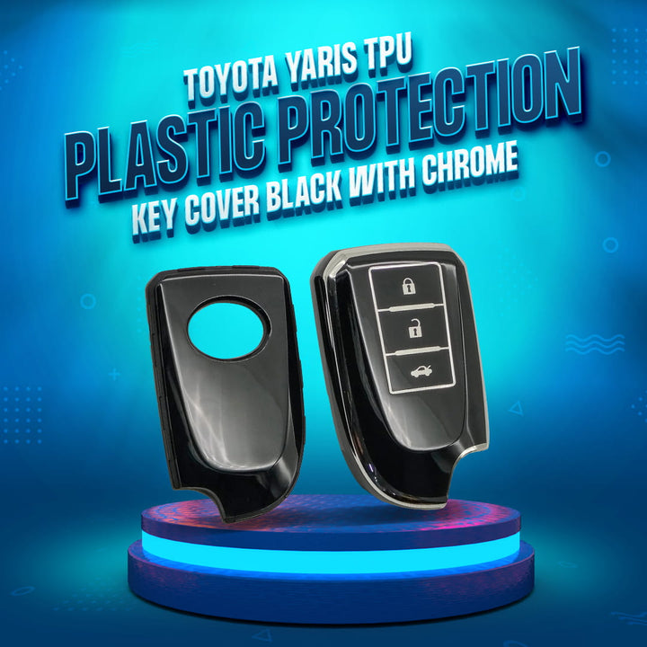 Toyota Yaris TPU Plastic Protection Key Cover Black With Chrome - Model 2021-2022