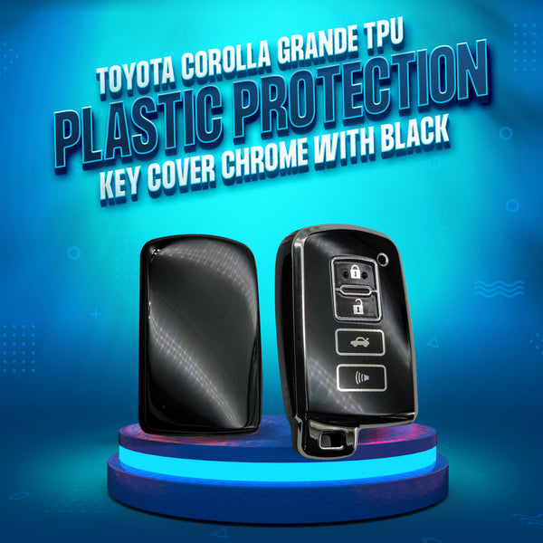 Toyota Corolla Grande TPU Plastic Protection Key Cover Chrome With Black 4 Buttons - Model 2021-2022