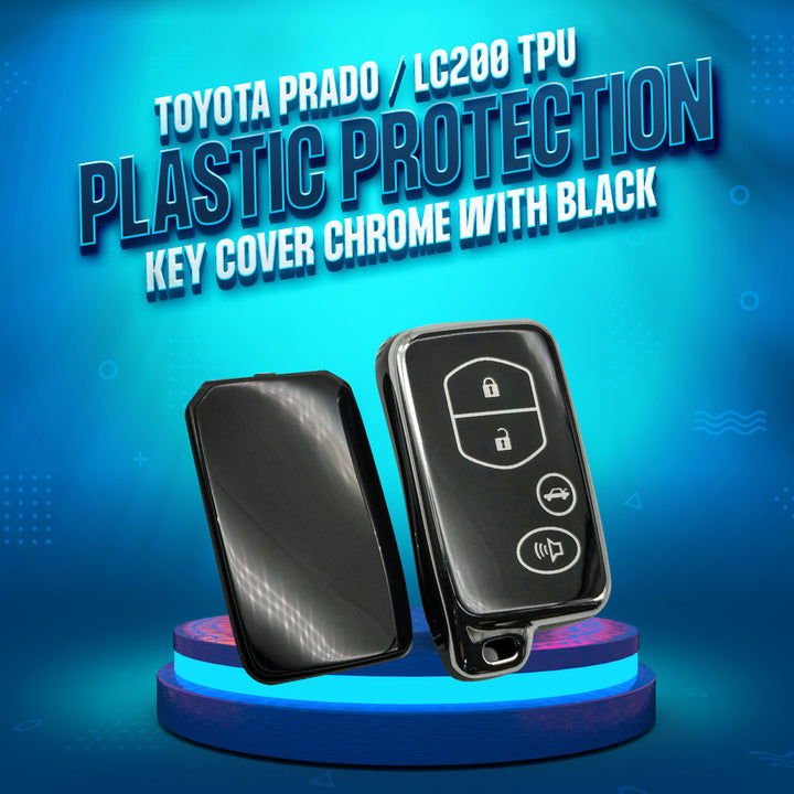 Toyota Prado / LC200 TPU Plastic Protection Key Cover Chrome With Black 4 Butons - Model 2009 - 2021