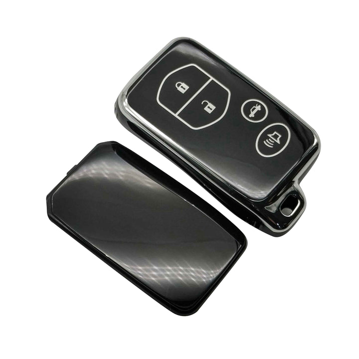 Toyota Prado / LC200 TPU Plastic Protection Key Cover Chrome With Black 4 Butons - Model 2009 - 2021