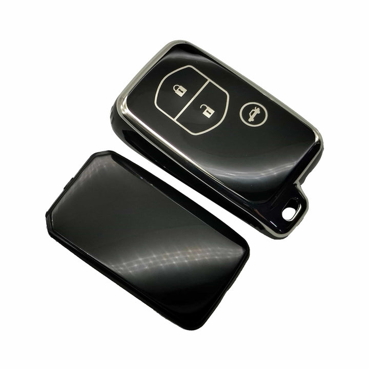 Toyota Prado / LC200 TPU Plastic Protection Key Cover Black With Chrome 3 Butons - Model 2009-2021