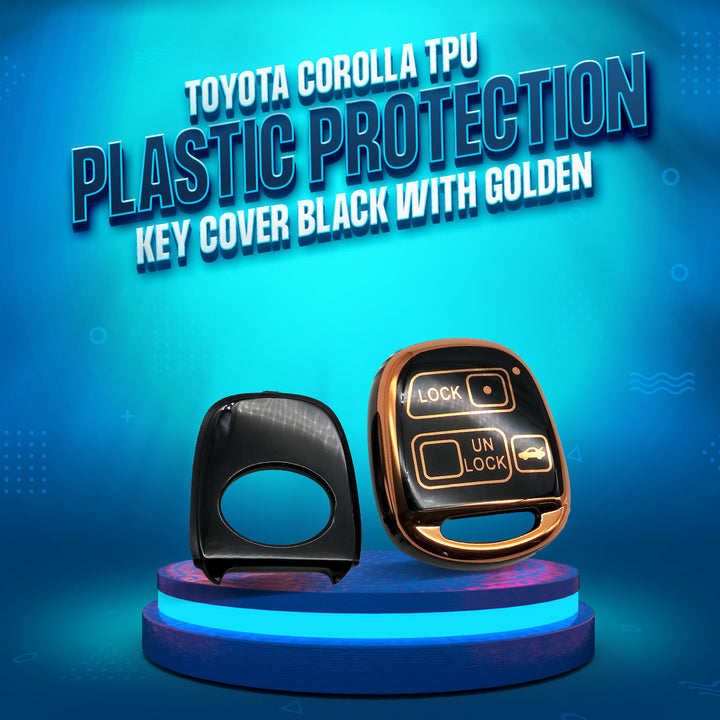 Toyota Corolla TPU Plastic Protection Key Cover Black With Golden 3 Buttons - Model 2006-2008