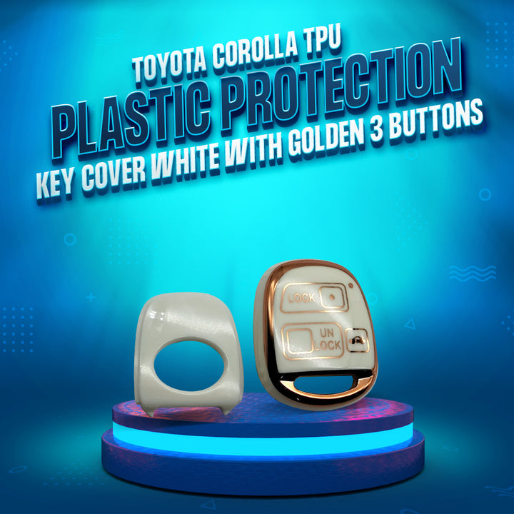 Toyota Corolla TPU Plastic Protection Key Cover White With Golden 3 Buttons - Model 2006-2008