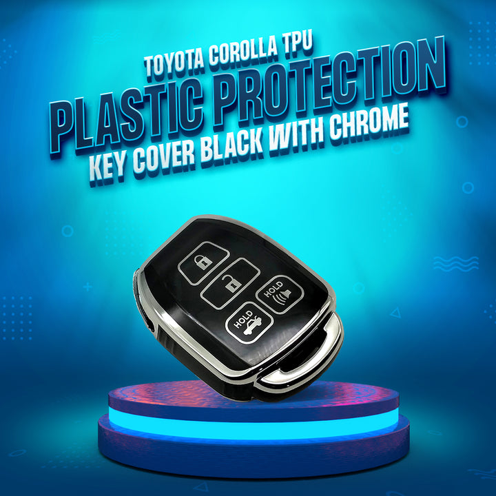 Toyota Corolla TPU Plastic Protection Key Cover  Black With Chrome 4 Buttons - Model 2015-2016
