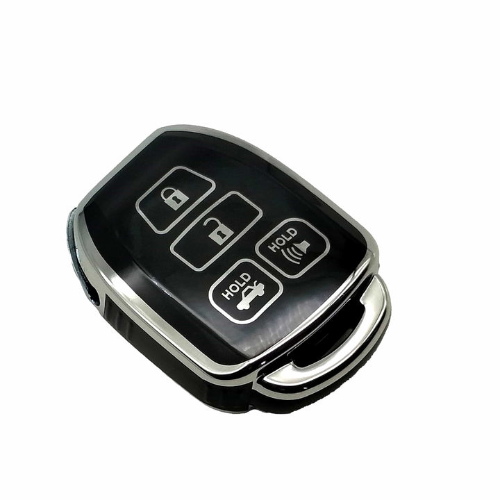 Toyota Corolla TPU Plastic Protection Key Cover  Black With Chrome 4 Buttons - Model 2015-2016