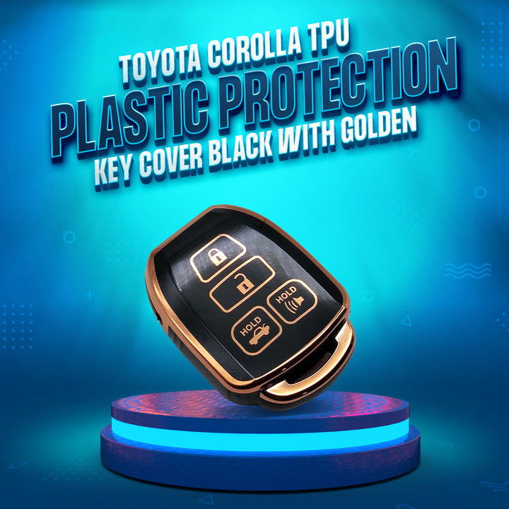 Toyota Corolla TPU Plastic Protection Key Cover Black With Golden 4 Buttons - Model 2015-2016