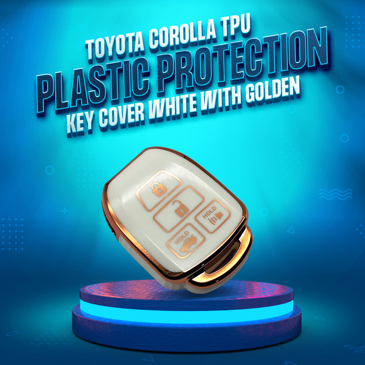 Toyota Corolla TPU Plastic Protection Key Cover White With Golden 4 Buttons - Model 2015-2016