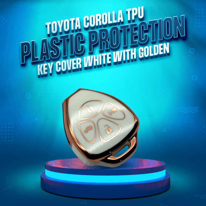 Toyota Corolla TPU Plastic Protection Key Cover White With Golden 4 Buttons - Model 2009-2014