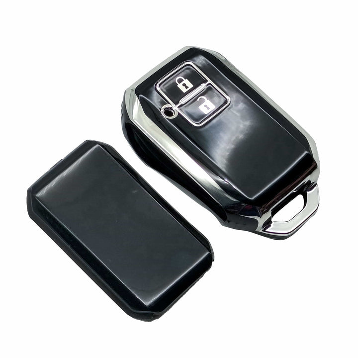 Suzuki Swift TPU Plastic Protection Key Cover Black With Chrome 2 Buttons - Model 2022-2023