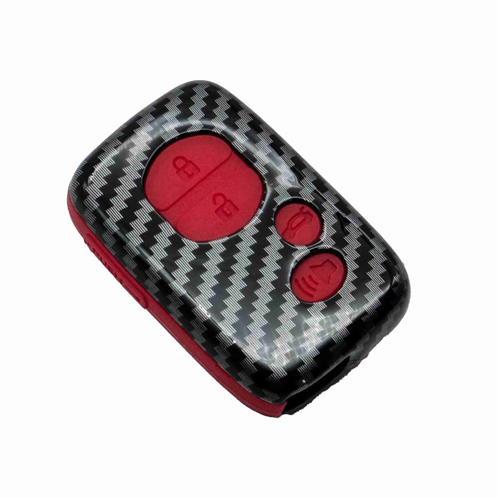 Toyota Prado / LC200 Plastic Protection Key Cover Carbon Fiber with Red PVC  4 Buttons - Model 2009 - 2021
