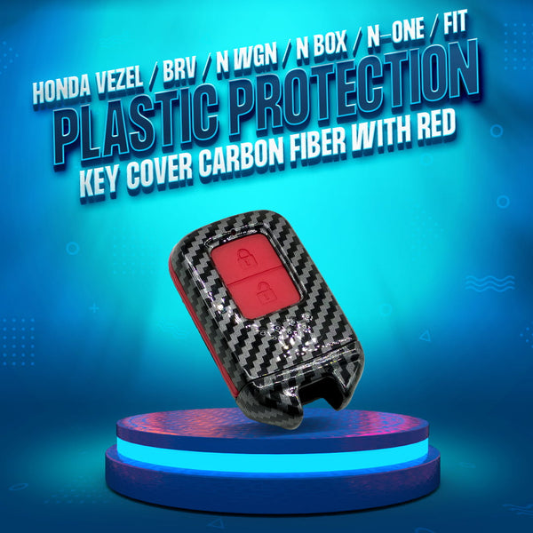 Honda Vezel / BRV / N Wgn / N Box / N-One / Fit Plastic Protection Key Cover Carbon Fiber With Red PVC 2 Buttons