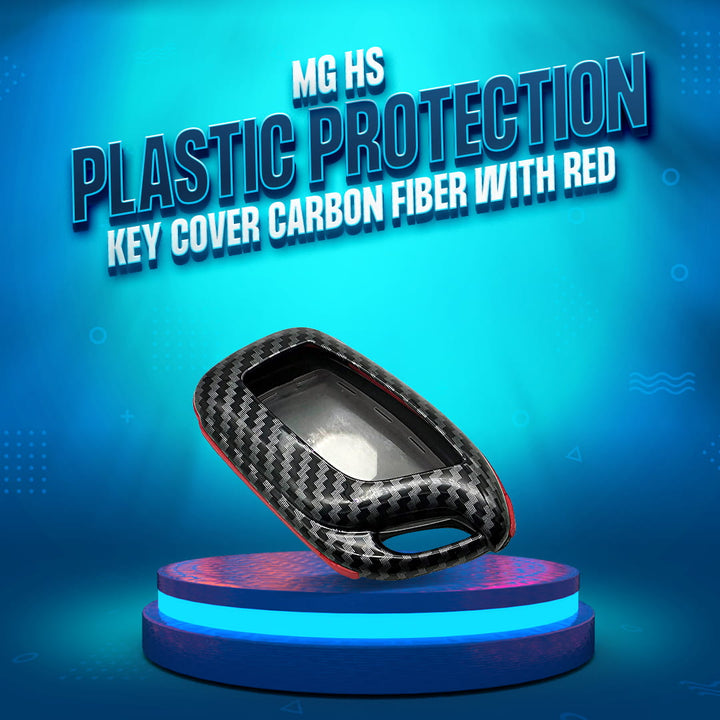 MG HS Plastic Protection Key Cover Carbon Fiber With Red 3 Buttons - Model 2020-2021