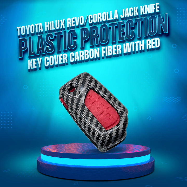 Toyota Hilux Revo/Rocco Corolla Jack Knife Plastic Protection Key Cover Carbon Fiber With Red PVC 3 Buttons