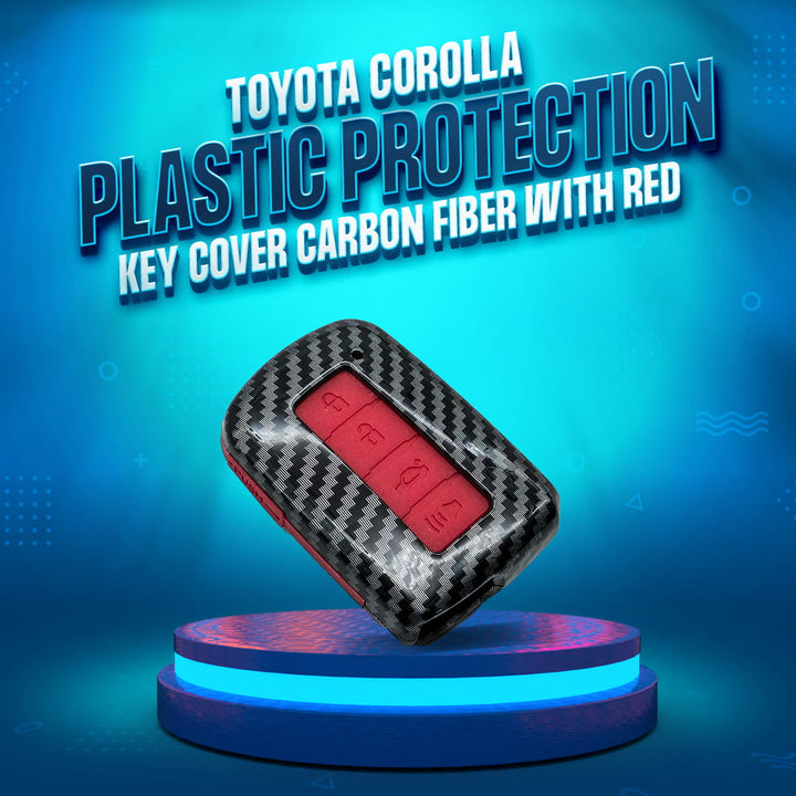 Toyota Corolla Grande Plastic Protection Key Cover Carbon Fiber With Red PVC 4 Buttons  - Model 2017-2021