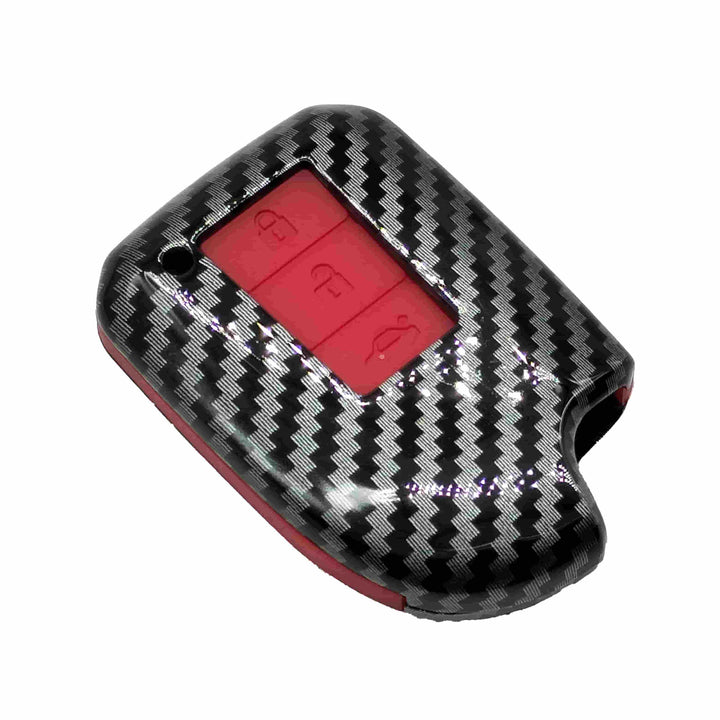 Toyota Yaris Plastic Protection Key Cover Carbon Fiber With Red PVC 3 Buttons - Model 2020-2021