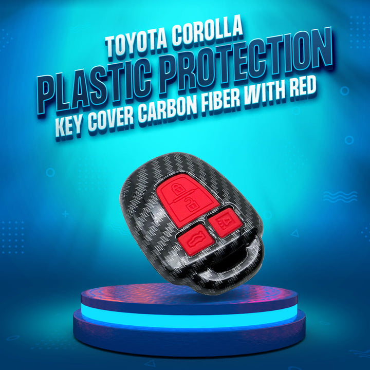 Toyota Corolla Plastic Protection Key Cover Carbon Fiber With Red PVC 4 Buttons  - Model 2014-2017