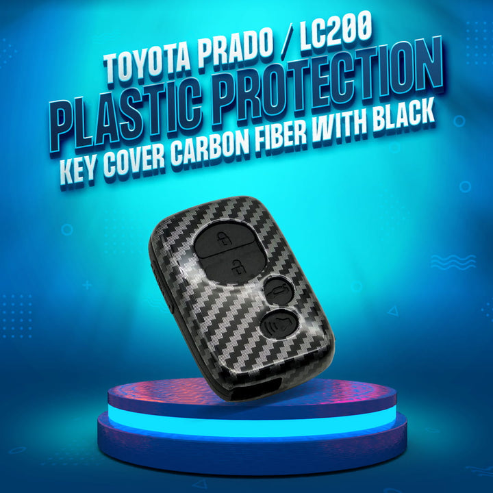 Toyota Prado / LC200 Plastic Protection Key Cover Carbon Fiber With Black PVC 4 Buttons - Model 2009- 2021