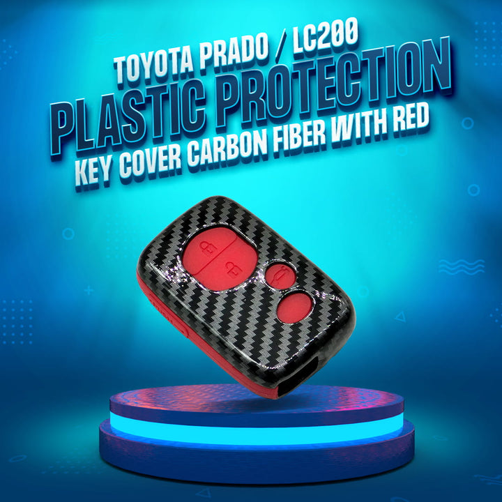 Toyota Prado / LC200 Plastic Protection Key Cover Carbon Fiber With Red PVC 3 Buttons - Model 2009-2021